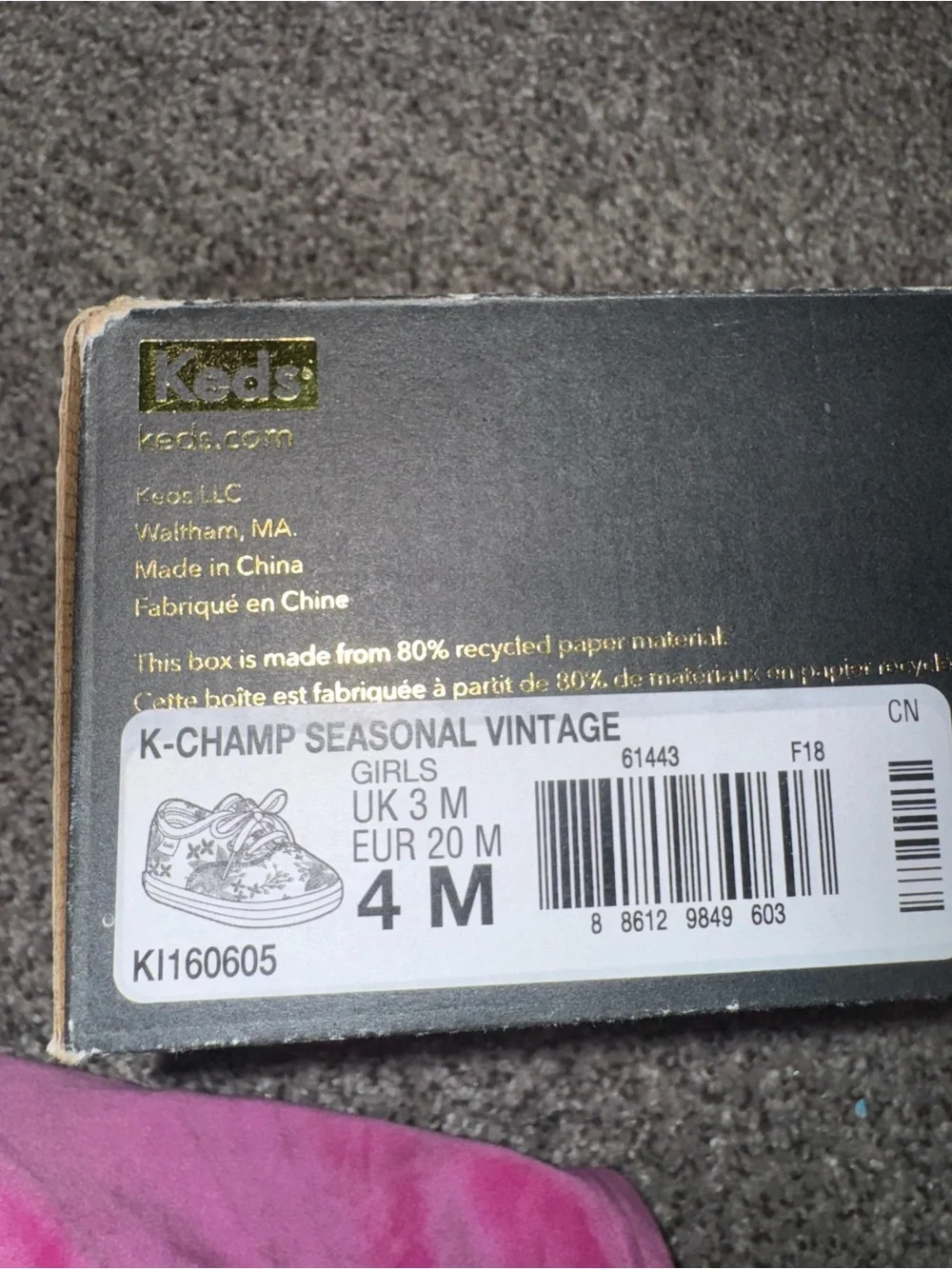 Keds Kids Floral Canvas Sneakers in Burgundy with Pink & Orange Accents